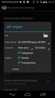 Import from QIF dialog