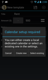 Calendar setup