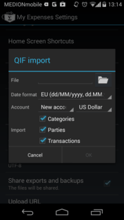 Import from QIF dialog Import from QIF dialog